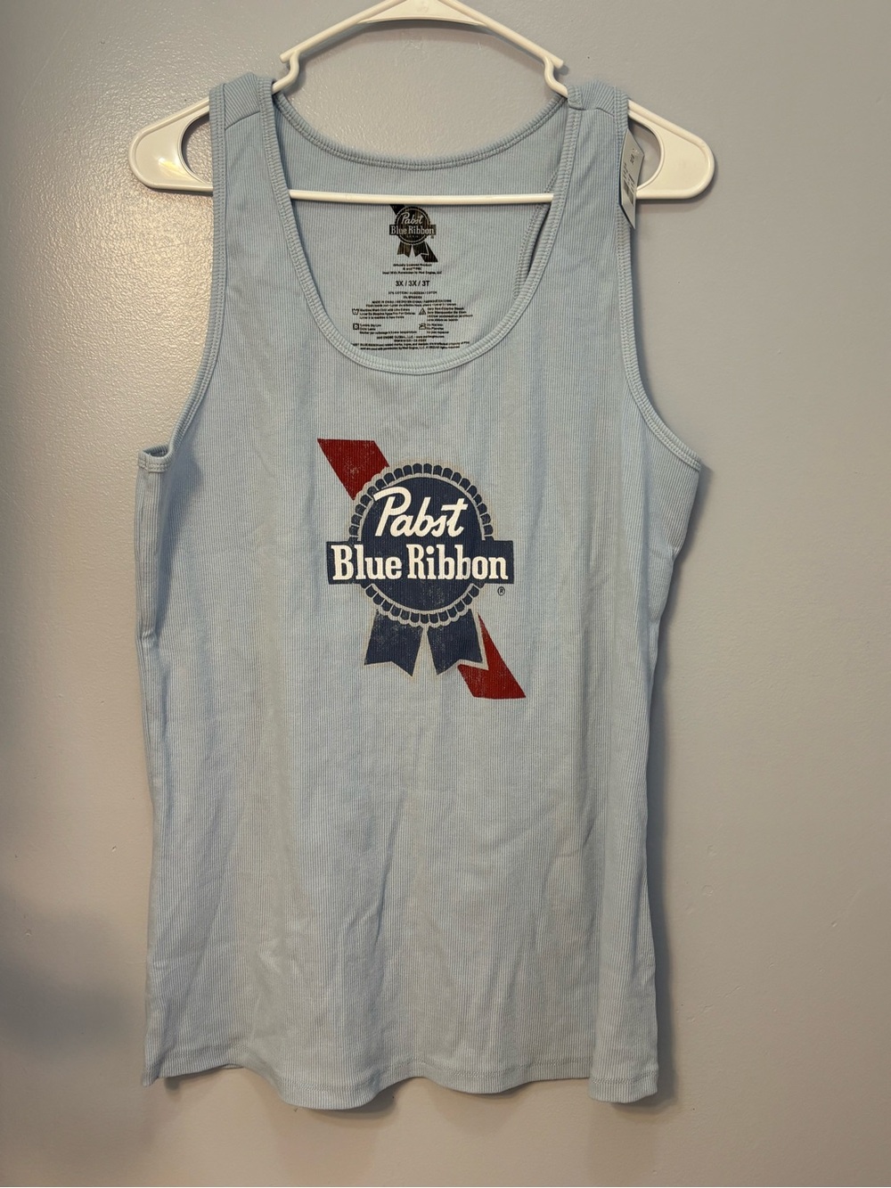 Pabst Blue Ribbon Women’s Light Blue Ribbed Muscle Tank Top 3X. NWT